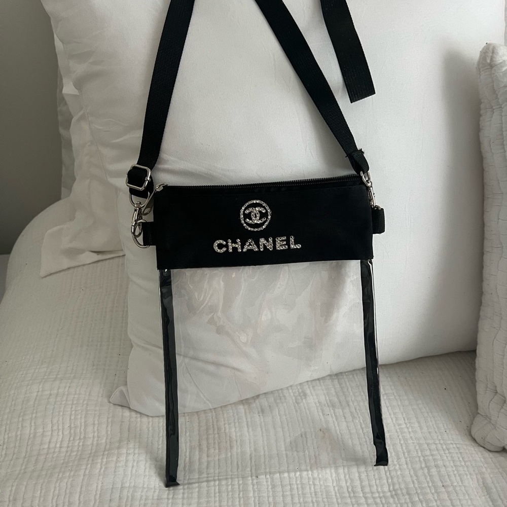 Repurposed ONE OF A KIND clear  Crossbody Bag perfect for stadiums& concerts